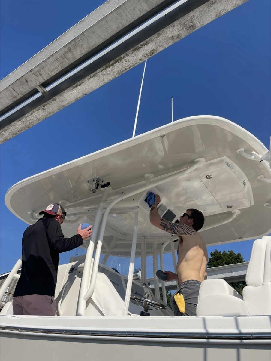 Detailing the underside of a boat T-top